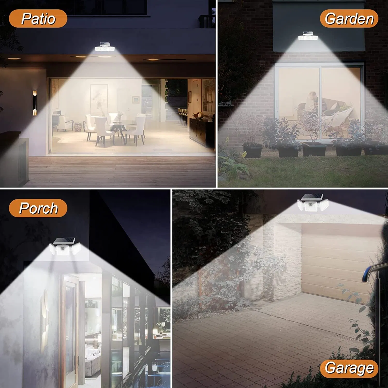 Solar Motion Sensor LED Flood Light 3-Head Waterproof Outdoor Security Lamp