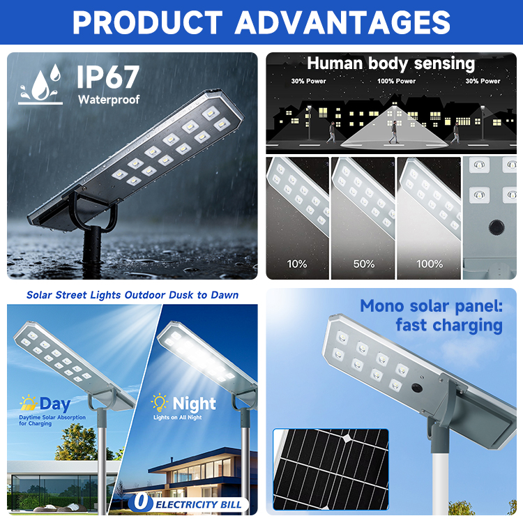 High Lumen Outdoor Country Road Lighting Waterproof IP67 200w 240w 300w 400w 500w 600w 800w All In One Led Solar Street Light