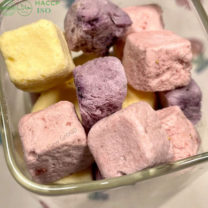 100g 500g 1kg كتل زبادي مجفف بالتجميد خوخ أصفر توت أزرق فراولة مكعبات زبادي مجفف بالتجميد زبادي مجفف بالتجميد