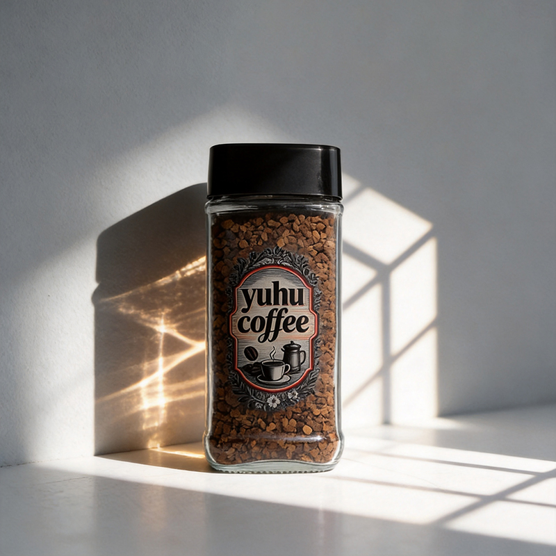 Yuhu Brand 100g Freeze-Dried Instant Coffee with Durable Square Glass Jar