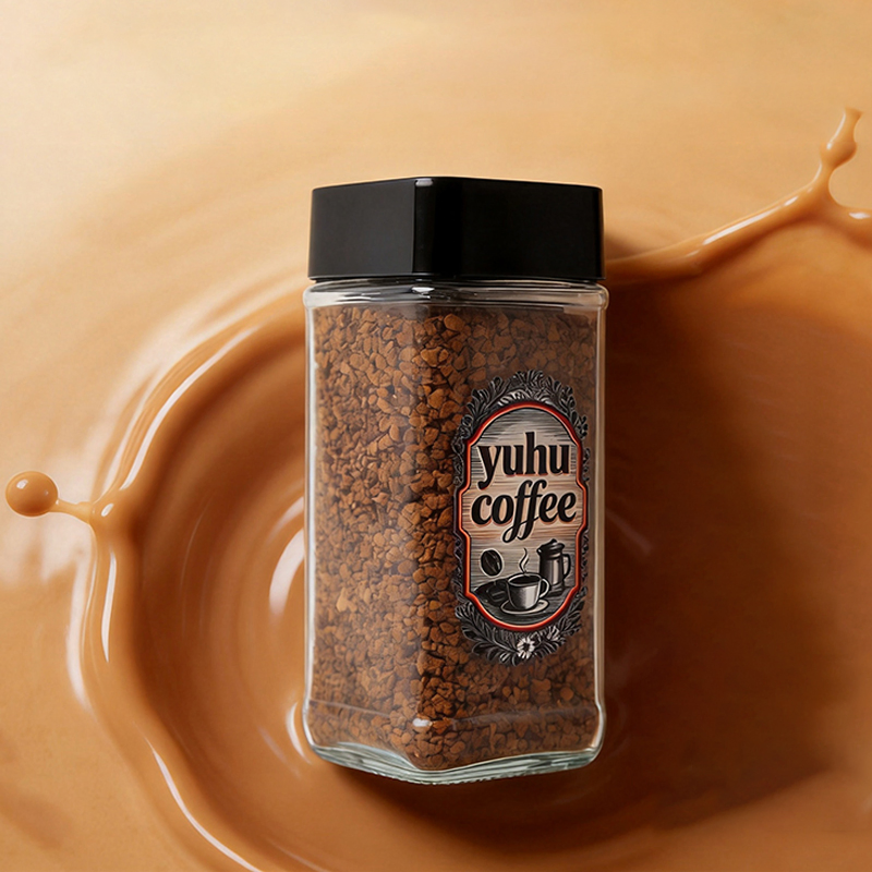 Yuhu Brand 100g Freeze-Dried Instant Coffee with Durable Square Glass Jar