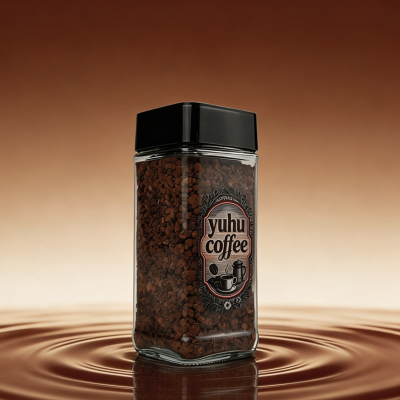 Yuhu Brand 100g Freeze-Dried Instant Coffee with Durable Square Glass Jar