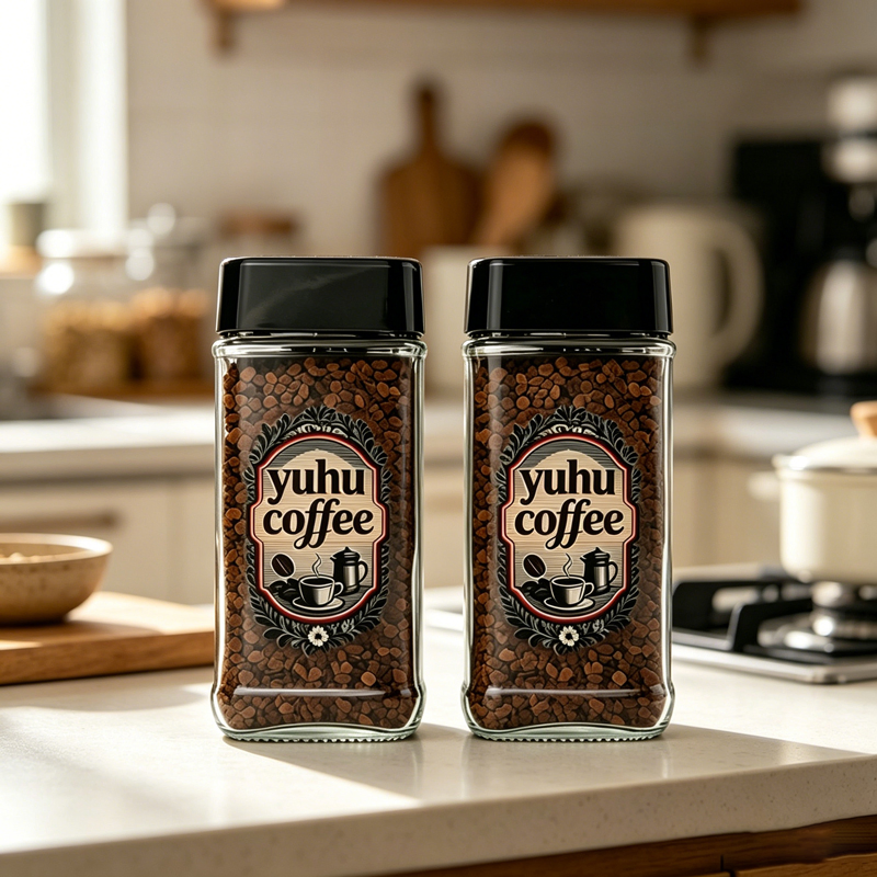 Yuhu Brand 100g Freeze-Dried Instant Coffee with Durable Square Glass Jar