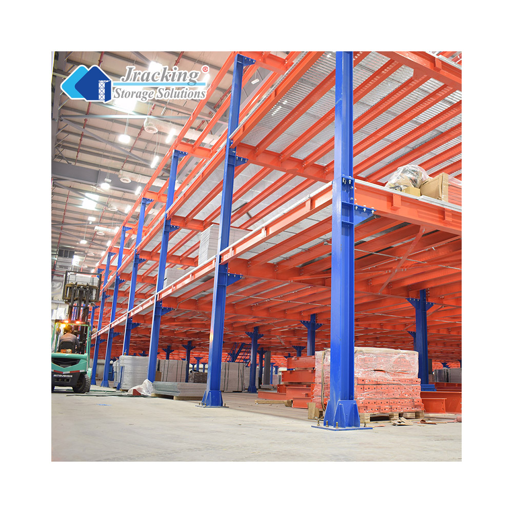 Bolted Steel Multi-Level Warehouse Rack Industrial Storage Platform with Lighting System Powder Coating Finish