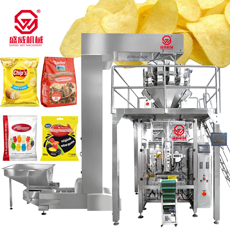 Full Automatic VFFS Weighing Seal Pouch Bag Packaging Nuts Feed Banana Candy Snack Nitrogen Granule Potato Chips Packing Machine