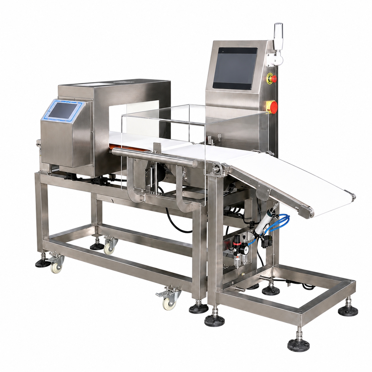 Stainless Steel Integrated Checkweigher and Metal Detector With Auto Reject for Packaged Food Production Line Online Inspection
