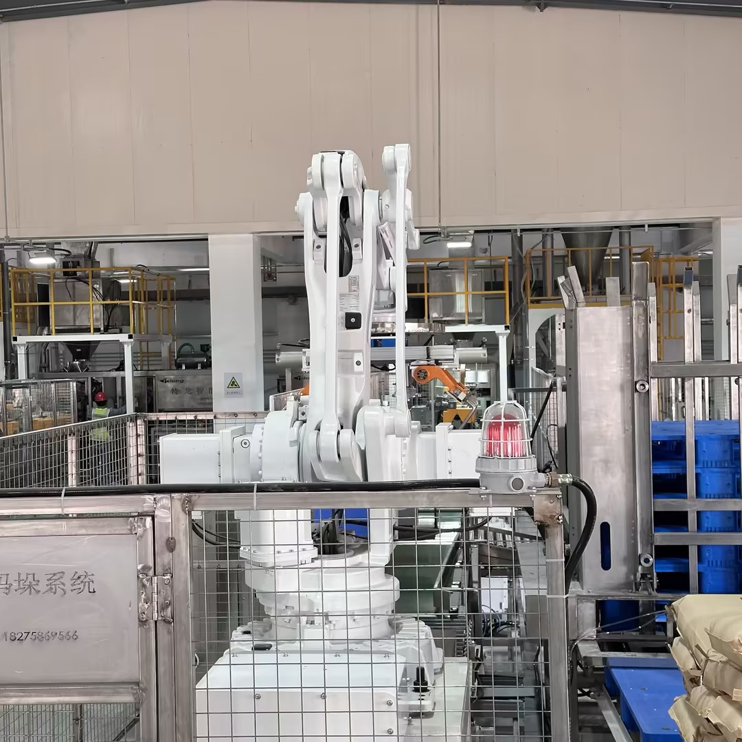 Telong Robot PLC Palletizer Sack Filling Machine 10-50kg Bag Palletizing System Pneumatic Drive 800-200 Cycles/Hour 380V IP54