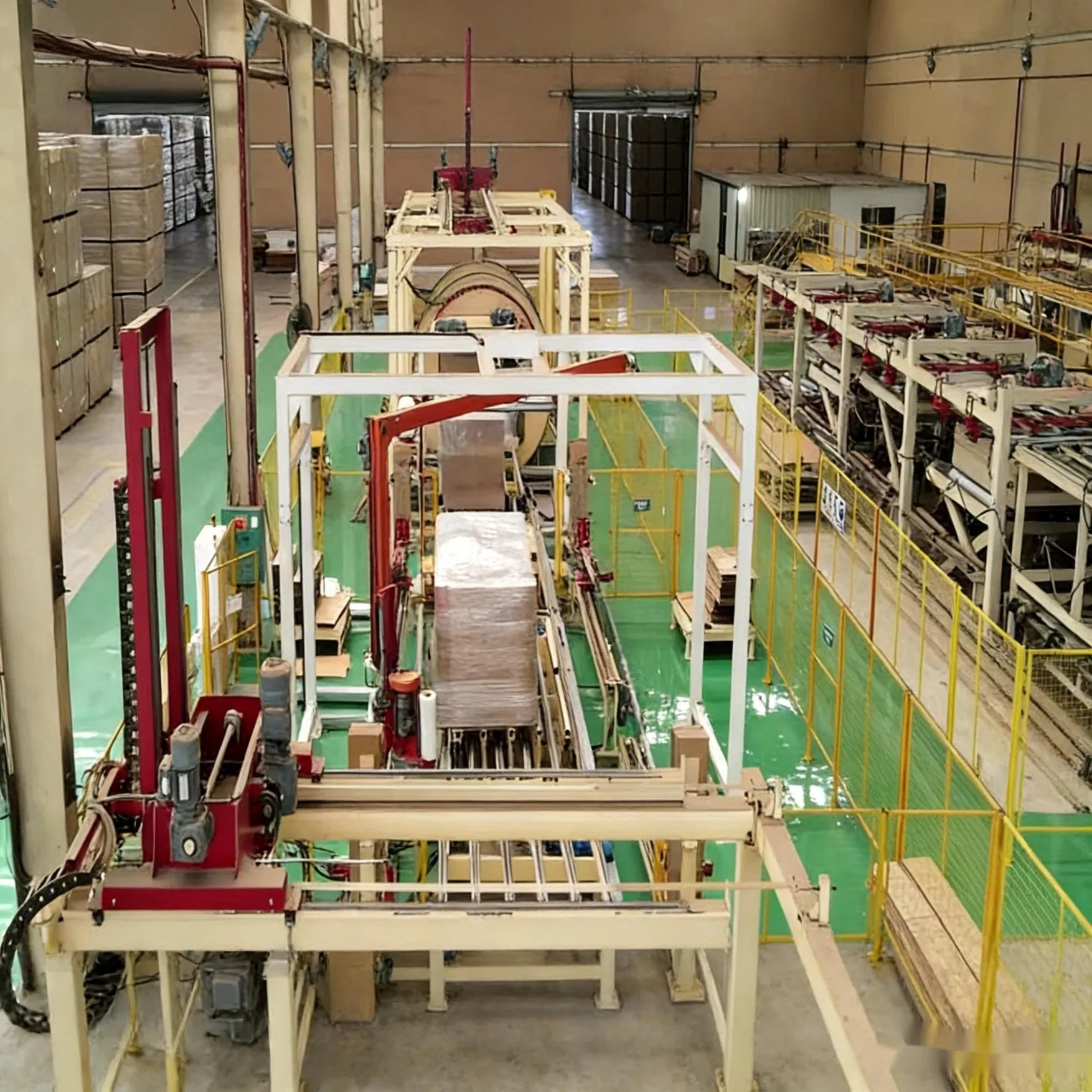 Vertical Long Corner Protector+Horizontal Pallet Strapping Packaging Machine for Wood, PV, Electronics