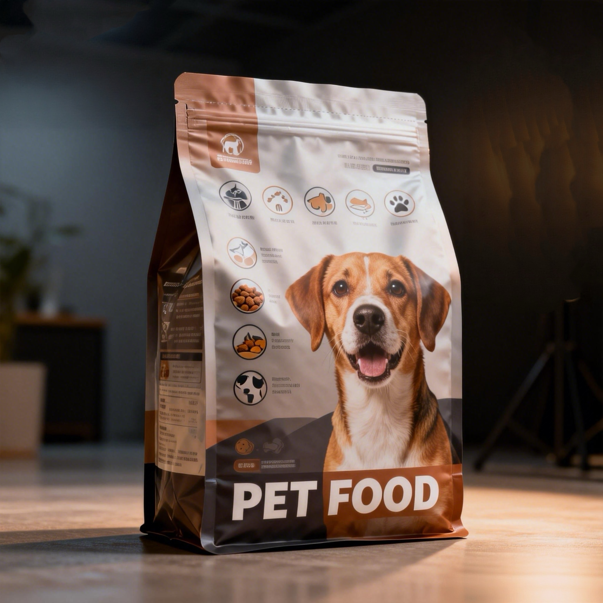 Custom 1kg 2kg 3kg 5kg 10kg 15kg 20kg Large Capacity Flat Bottom Mylar Stand Up Pouch Pet Dog Cat Food Packaging Bag With Zipper