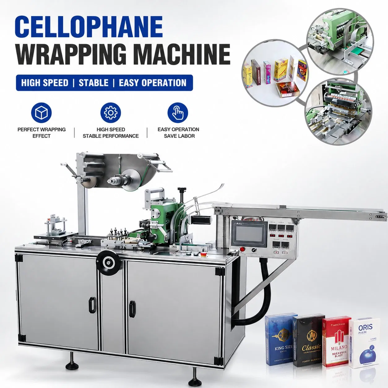 Fully Automatic Wrapping Packaging/ Packing Overwrap Cellophane Machine with Comestics, and Food Box