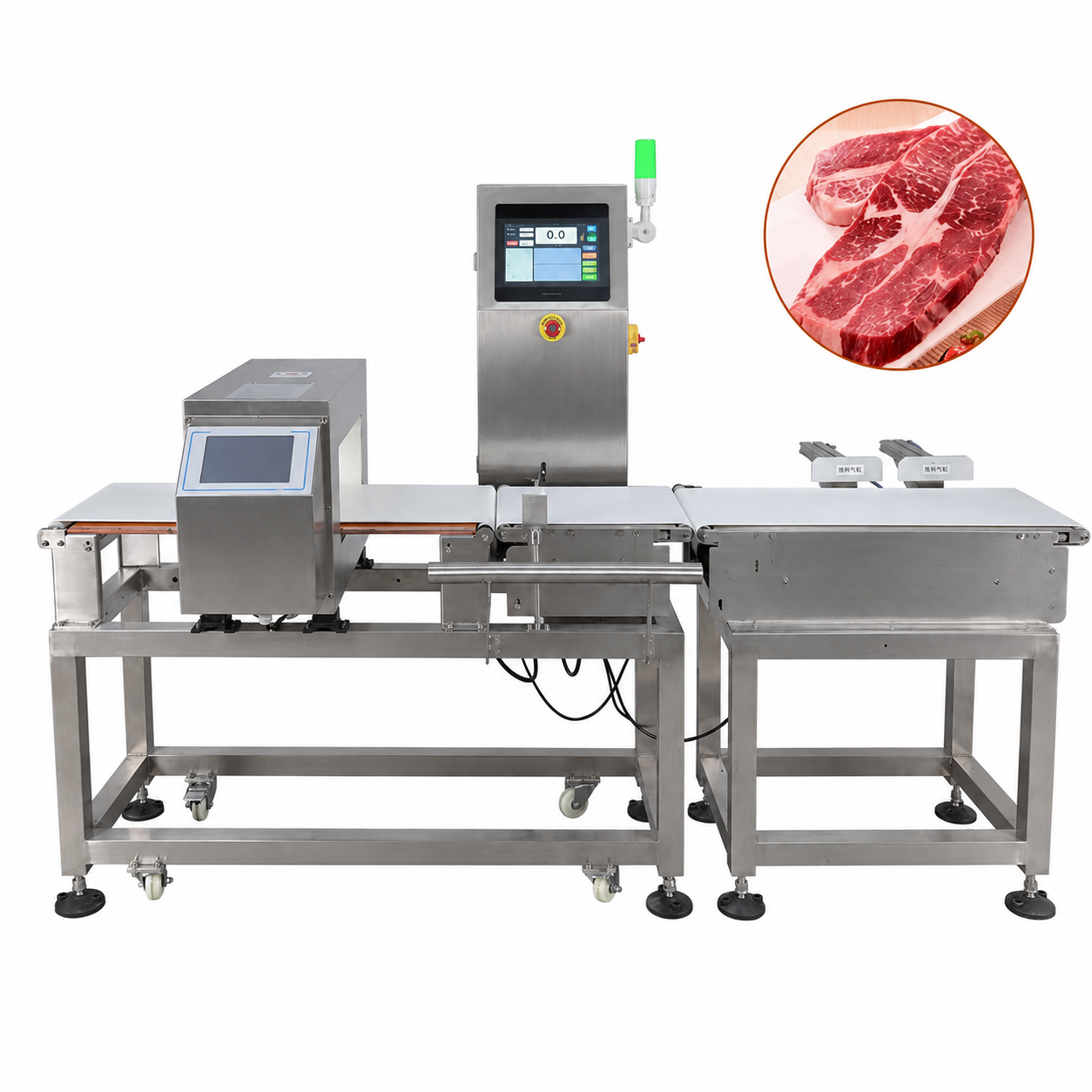 Stainless Steel Integrated Checkweigher and Metal Detector With Auto Reject for Packaged Food Production Line Online Inspection