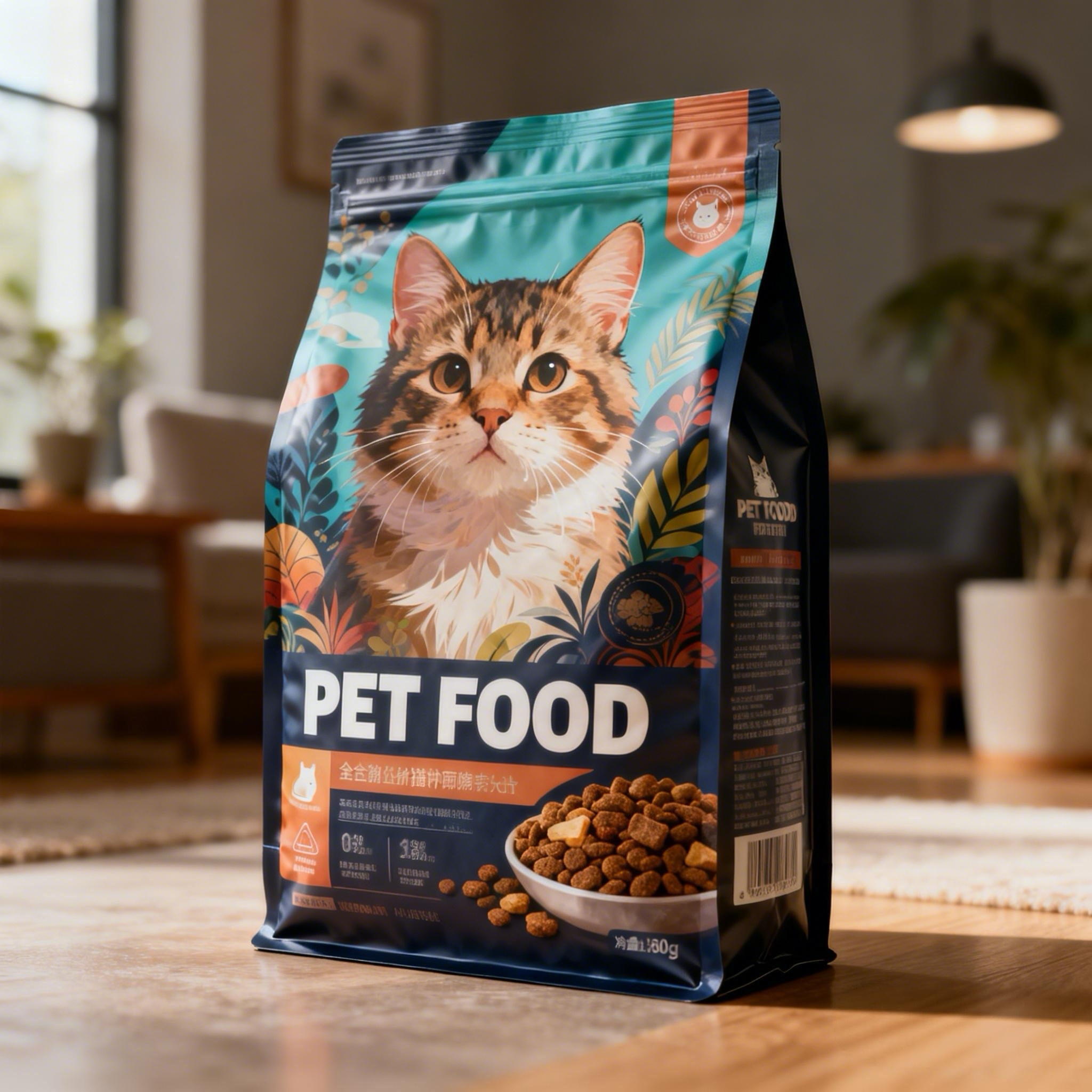 Custom 1kg 2kg 3kg 5kg 10kg 15kg 20kg Large Capacity Flat Bottom Mylar Stand Up Pouch Pet Dog Cat Food Packaging Bag With Zipper