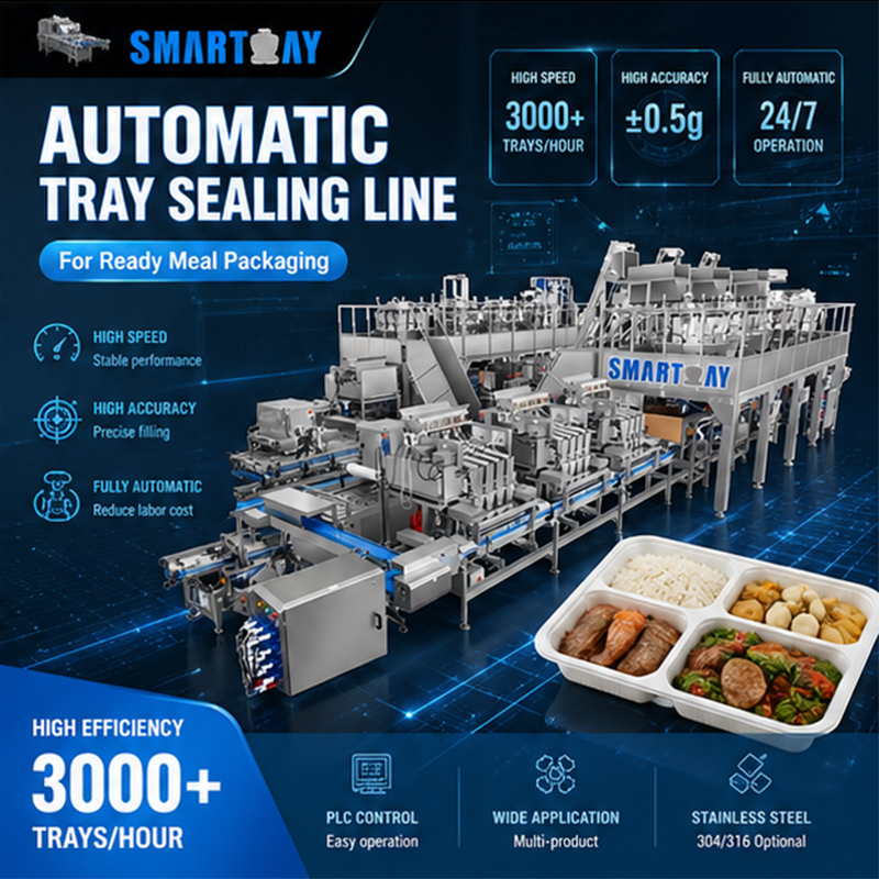 High Productivity Gas Flush Vacuum Tray Sealer Ready to Eat Packaging Machine Modified Atmosphere Ready Meals Packaging Machine