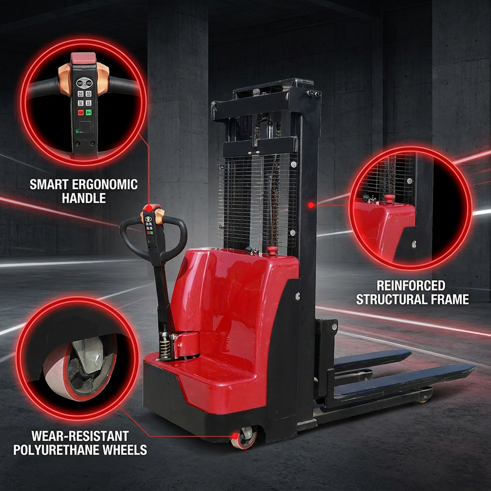 Electric Stacker Walkie Pallet Stacker 1.5 Ton 1.6 Ton 24V System For Distribution Center