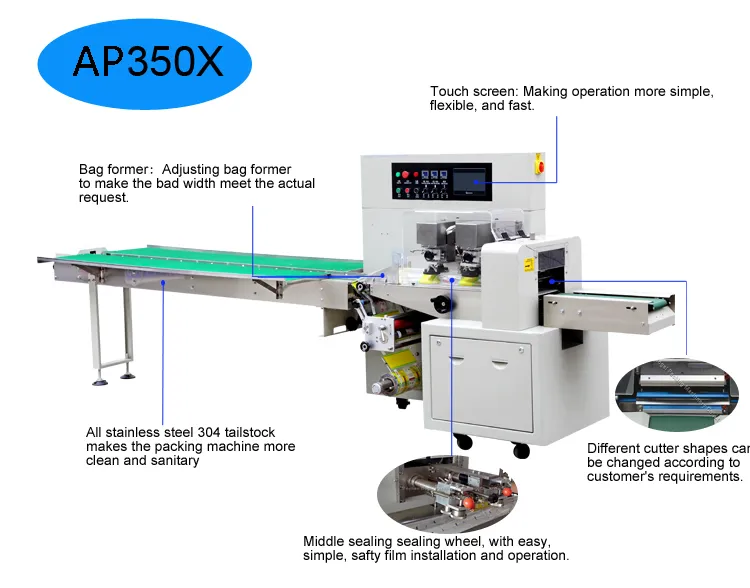 Horizontal Chocolate Bar Bread Soap Food Products Flow Pack Wrapping Packaging Machine