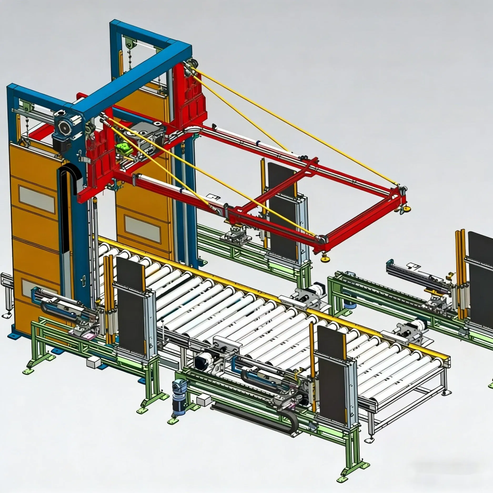 Horizontal Pass-Through Packaging Machine: Vertical Long Corner Protectors+Horizontal Strapping/Pallet Packing