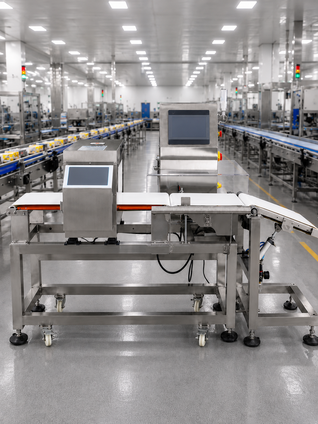 Stainless Steel Integrated Checkweigher and Metal Detector With Auto Reject for Packaged Food Production Line Online Inspection