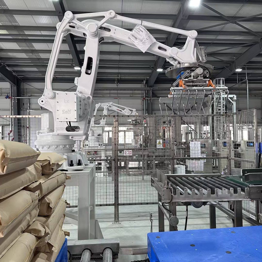 Telong Robot PLC Palletizer Sack Filling Machine 10-50kg Bag Palletizing System Pneumatic Drive 800-200 Cycles/Hour 380V IP54