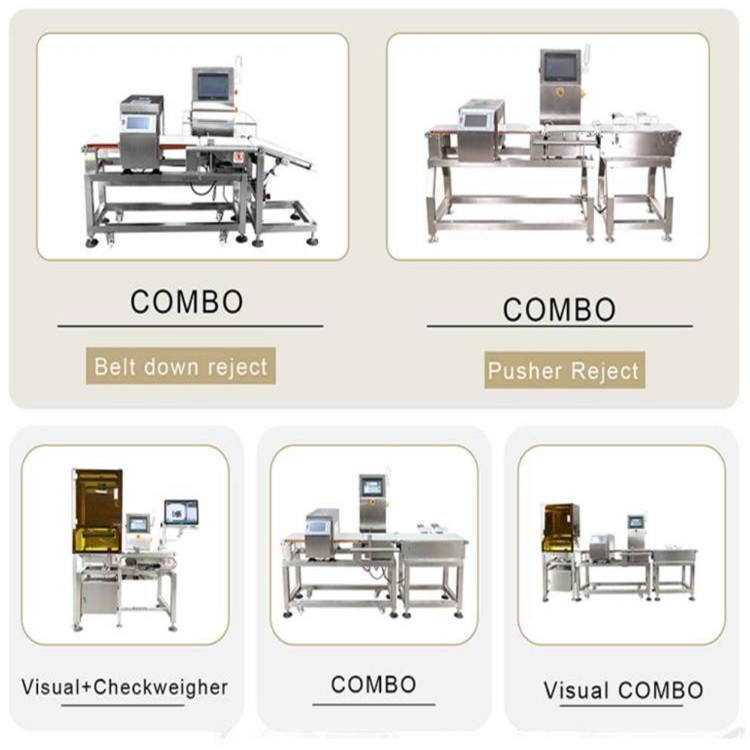 Stainless Steel Integrated Checkweigher and Metal Detector With Auto Reject for Packaged Food Production Line Online Inspection