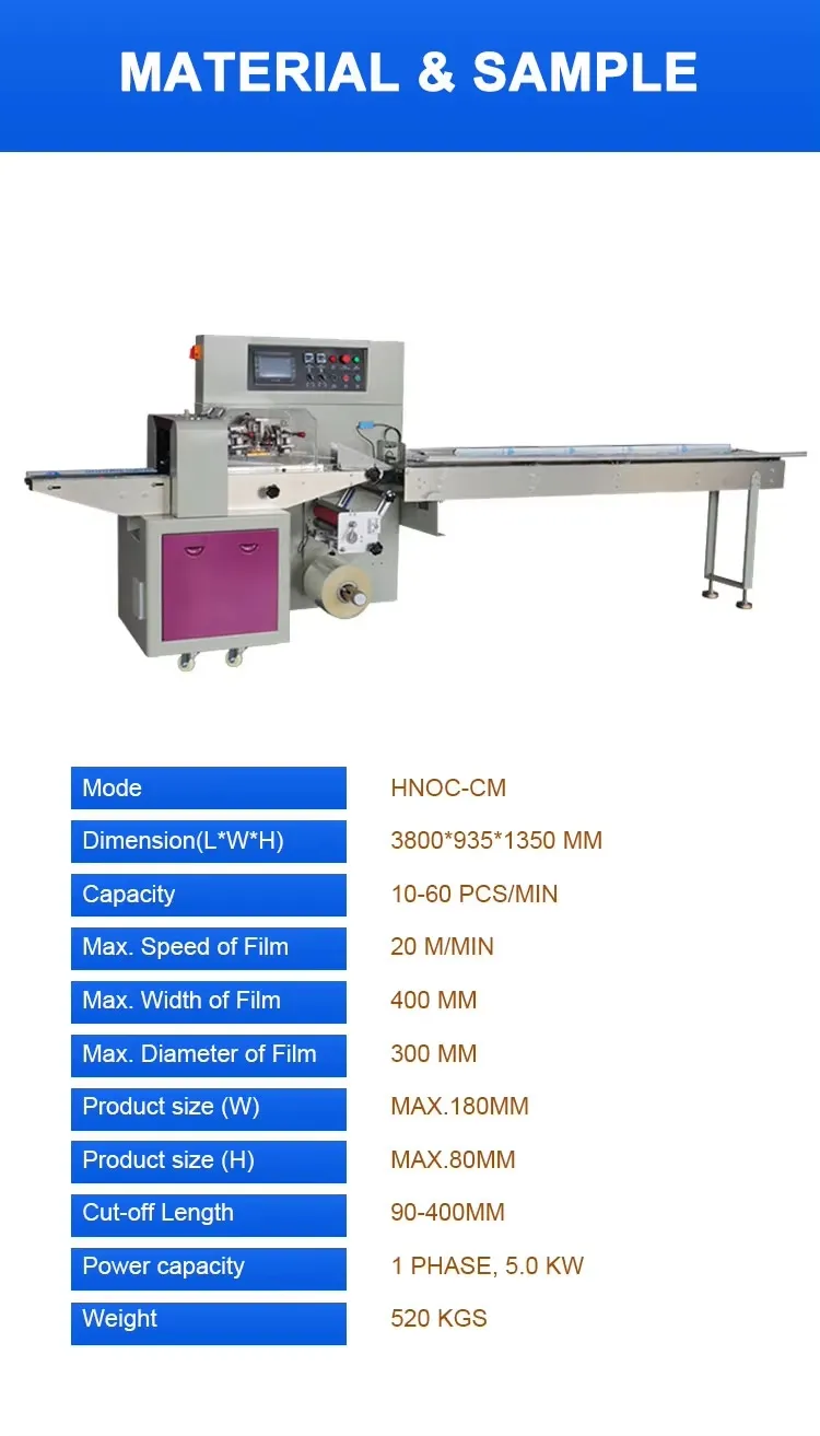 Pillow - Type Horizontal Automatic Biscuit, Candy, Soap and Hard Candy Tissue Paper Packaging Machine.