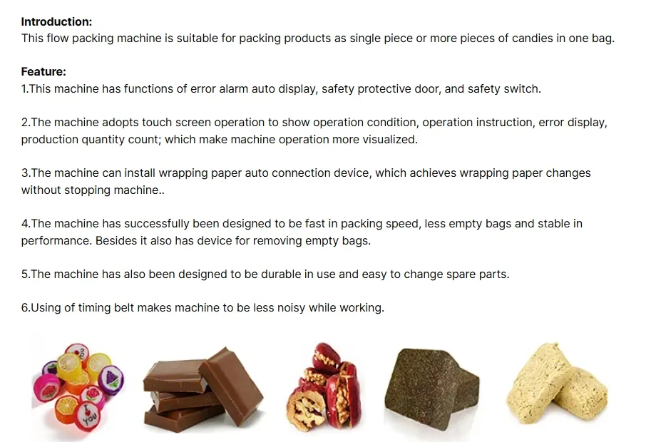 Pillow - Type Horizontal Automatic Biscuit, Candy, Soap and Hard Candy Tissue Paper Packaging Machine.