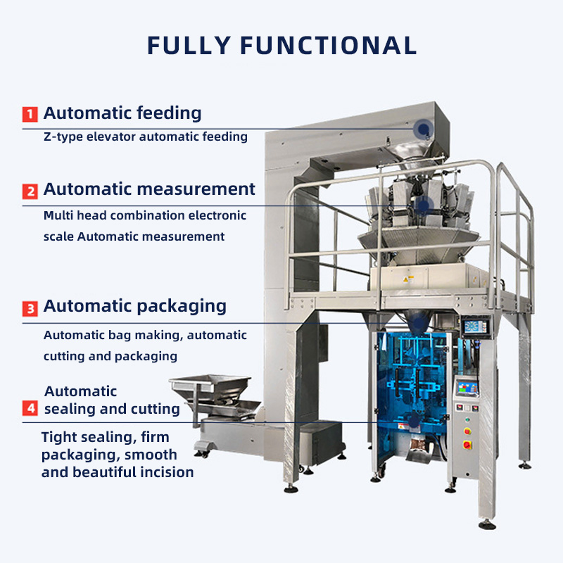 Packaging Machine for Puffed Snacks: Nitrogen-Filled Weighing, Filling, and Sealing Machine for Popcorn, Potato Chips, French Fries, and Nuts