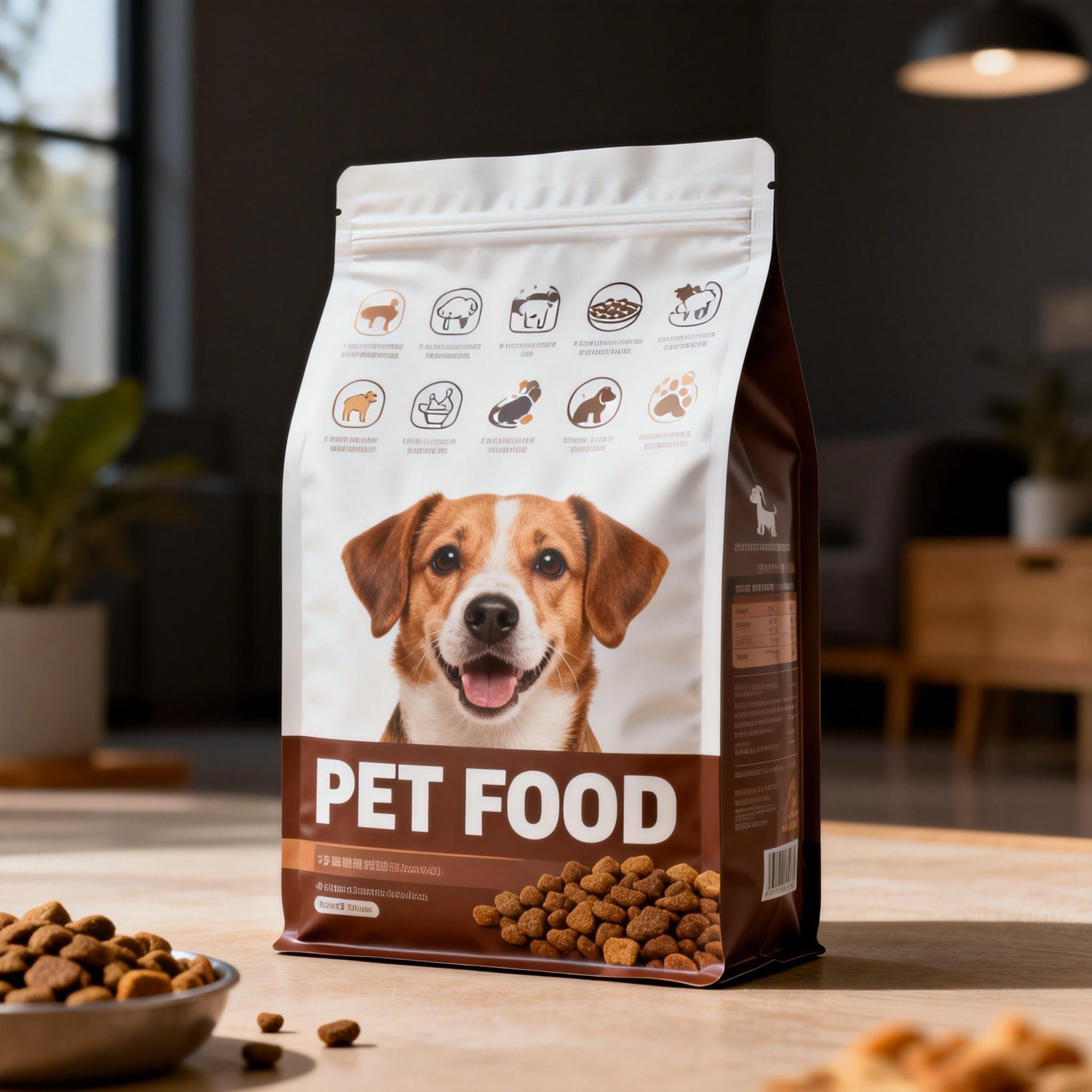 Custom 1kg 2kg 3kg 5kg 10kg 15kg 20kg Large Capacity Flat Bottom Mylar Stand Up Pouch Pet Dog Cat Food Packaging Bag With Zipper