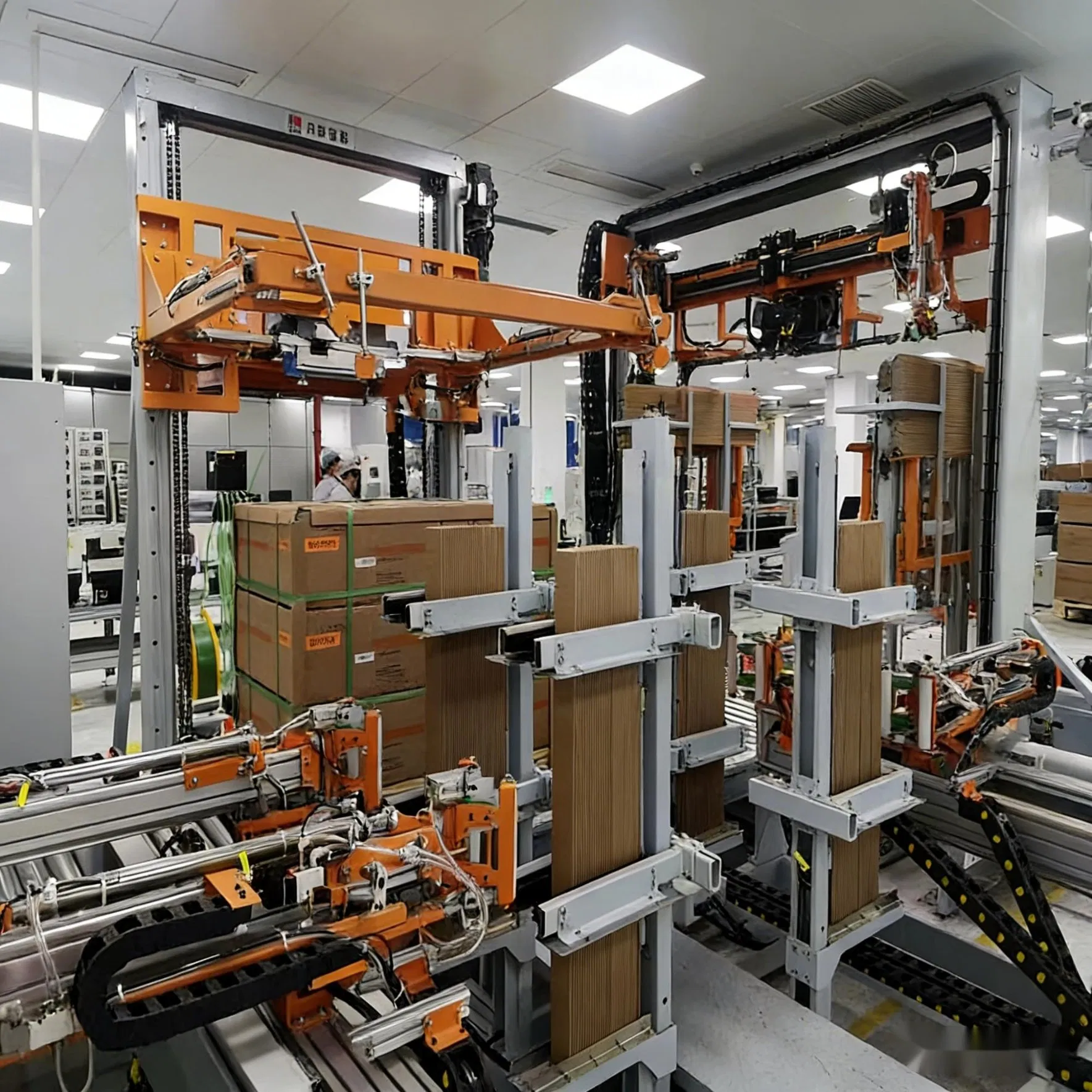 Vertical Long Corner Protector+Horizontal Pallet Strapping Packaging Machine for Wood, PV, Electronics