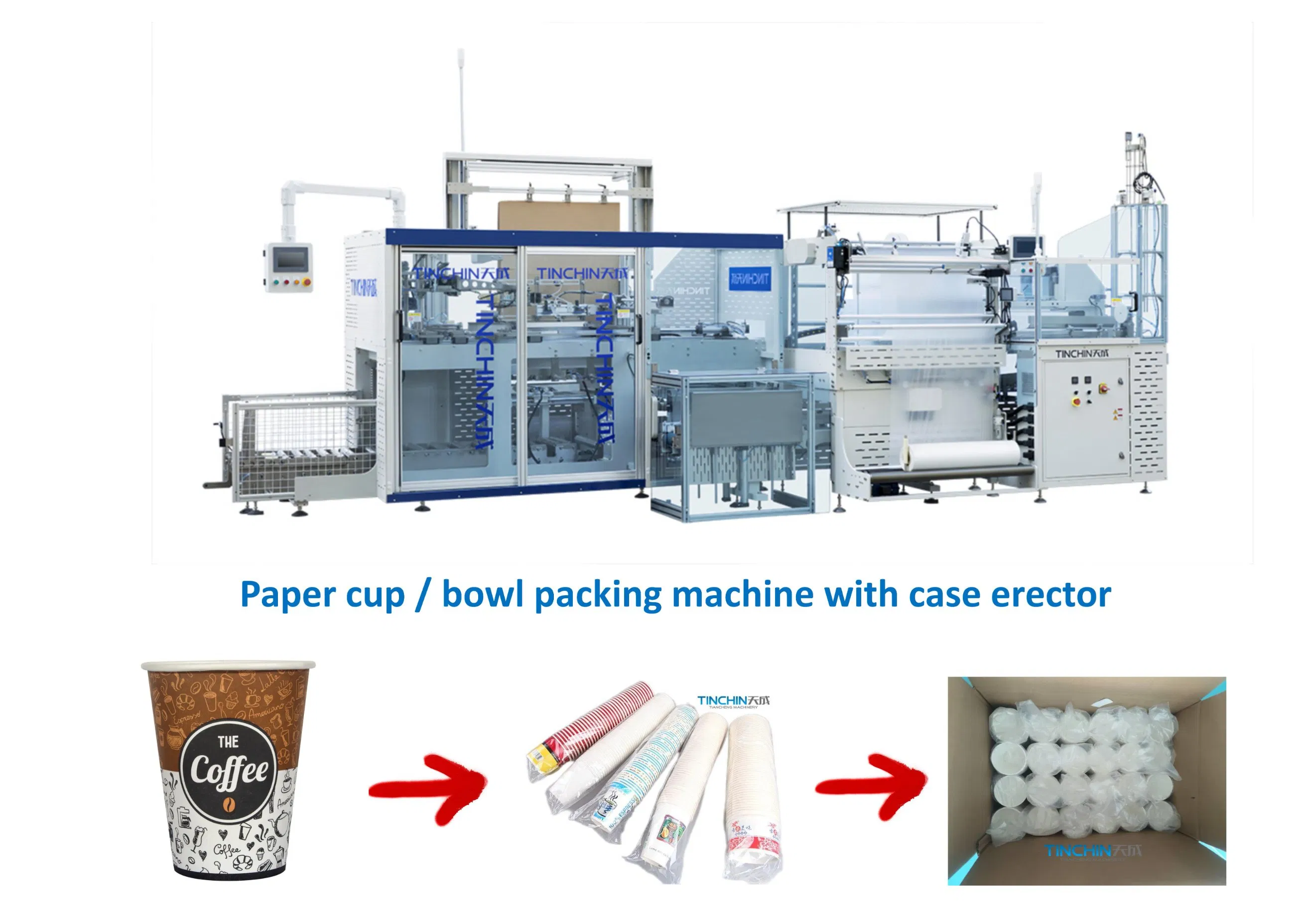 Automatic High Speed Disposable Paper Plastic Cup Coffee Cup Bowl Lid Cover Plate Tray Food Container Case Machine Packing Machine Case Erector