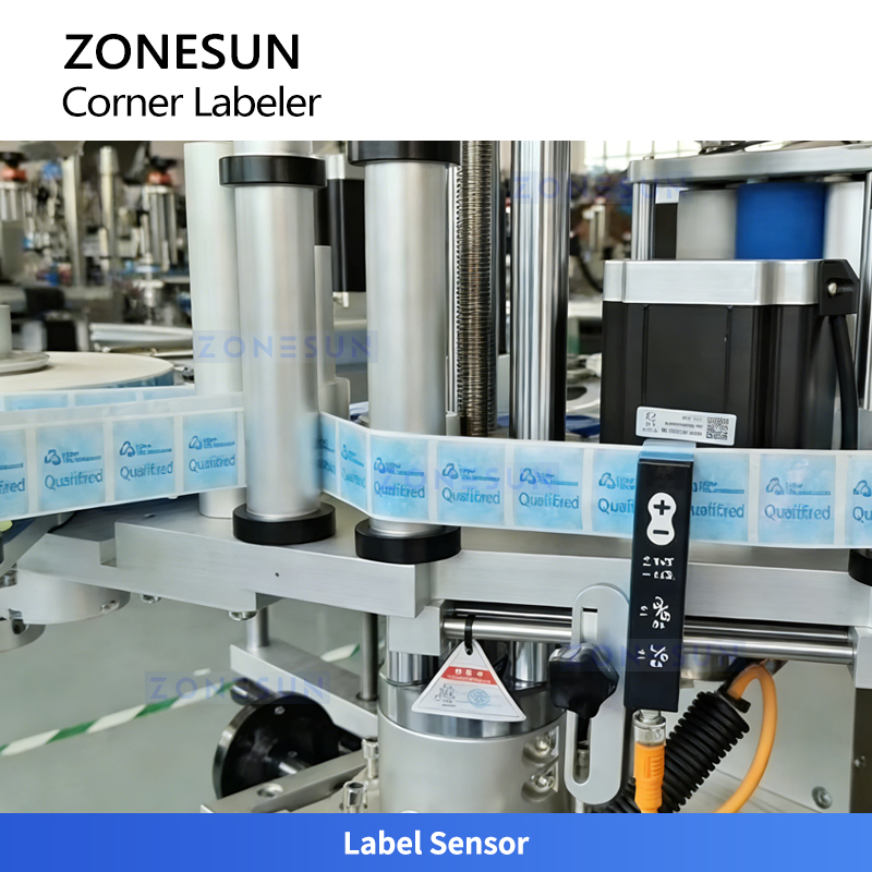 Zonesun Zs-Tb816 Automatic Double Side Anti-Tamper Corner Labeling Machine Carton Box Sealing Tamper Evident Label Applicator for Cosmetic Pharmaceutical Packag
