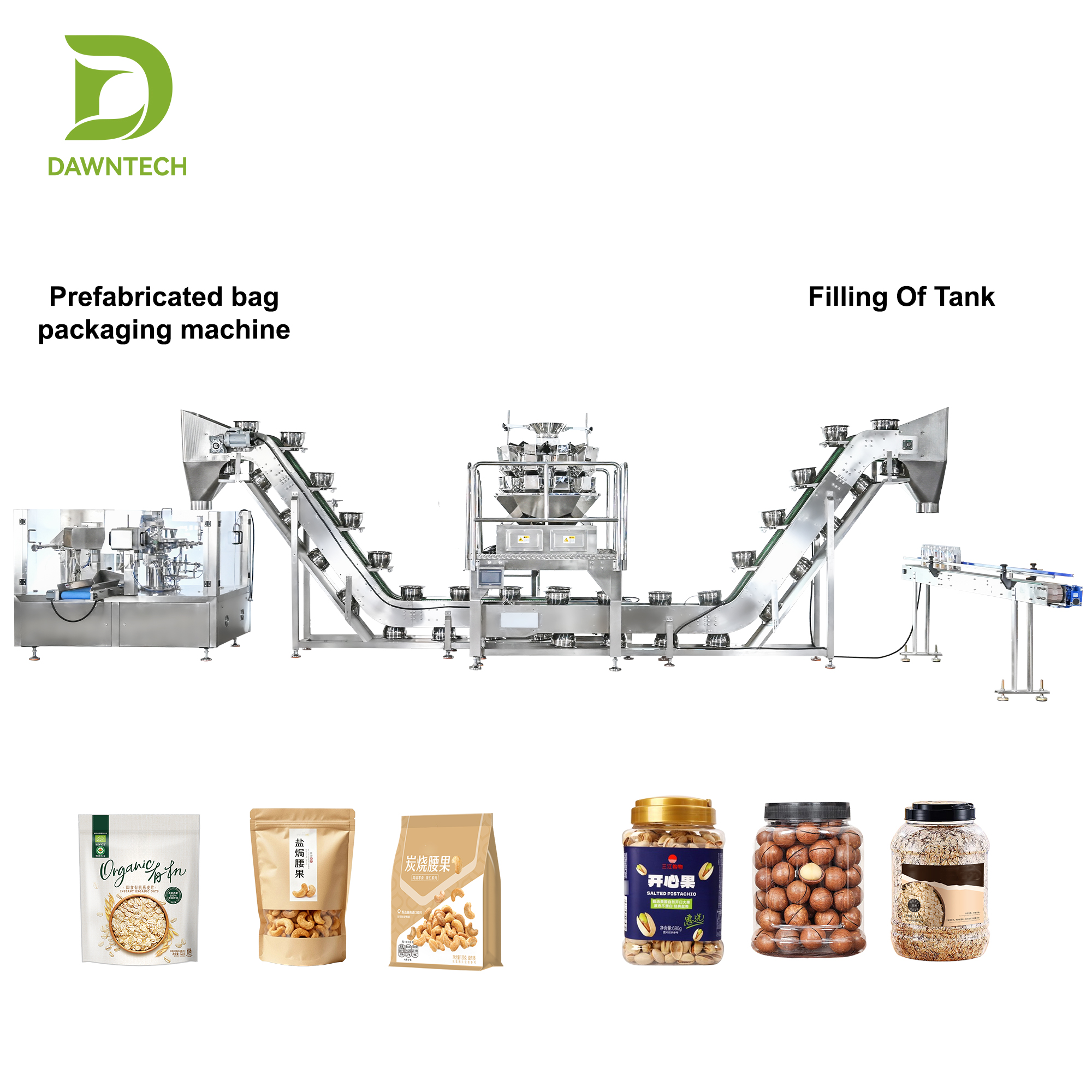Multihead Weigher Granule Packaging Line For Premade Bag And Jar Bottle Nuts Snack Cashew Oat Automatic Weighing Packing Machine