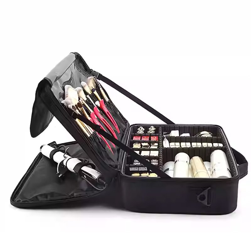 Portable Large Capacity Makeup Bag Travel Professional Makeup Train Case with Adjustable Strap for Women Luxury Makeup Box