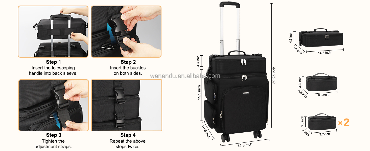 Relavel 2 in 1 Rolling Makeup Case Hairstylist Bag Makeup Artist Storage Organizer Trolley Suitcase with 360° Swivel Wheels