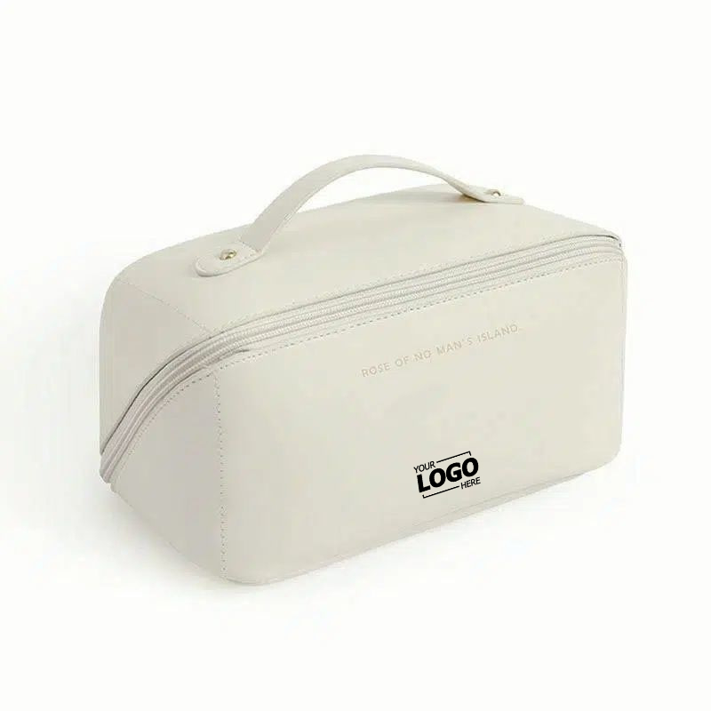 Custom Large Portable Makeup Bag - Travel Cosmetic Bag Opens Flat for Women &amp; Girls - Zipper Makeup Pouch