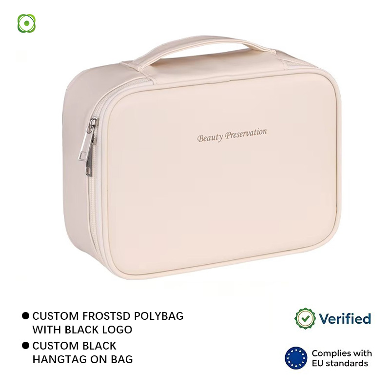 Custom Logo Fashion Outdoor Large Makeup Bag Multifunctional Zipper PU Soft Handle Waterproof Travel For Organizer