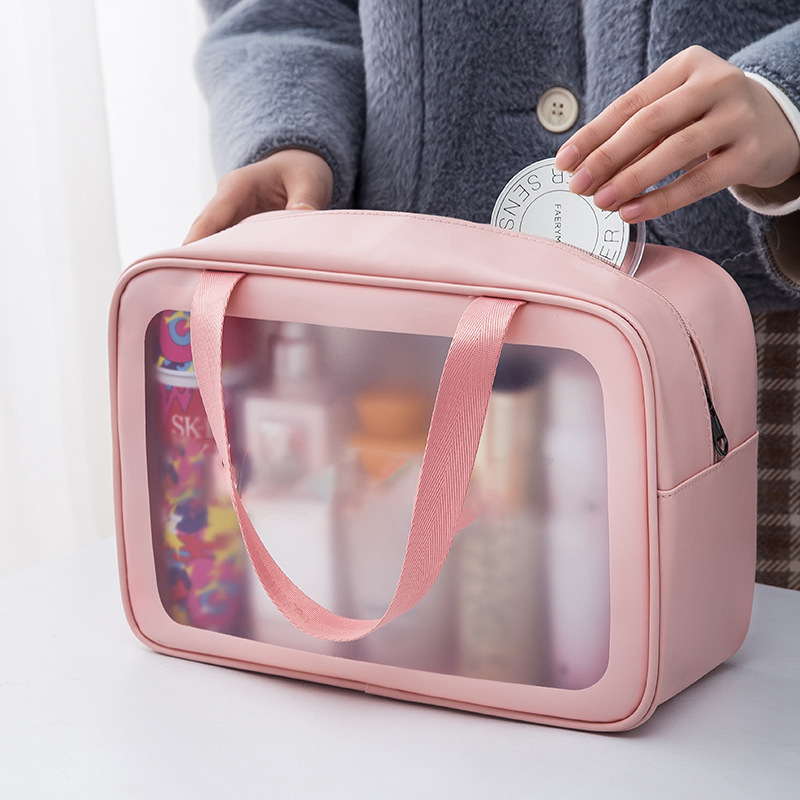 Transparent Matte Surface Cosmetic Bag PVC Wash Bag Three-Piece Set Translucent PU Frosted Bath Swimming Large Capacity Women