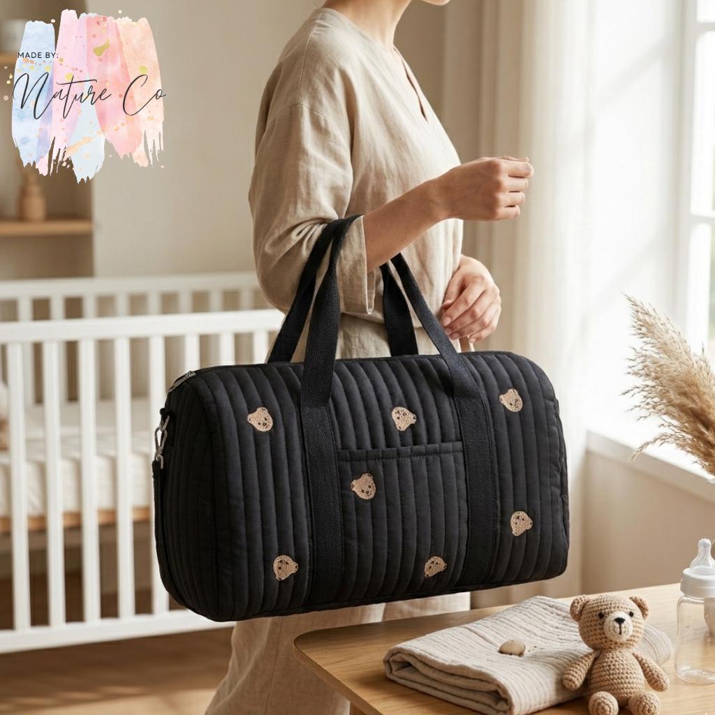 Handbag Mommy Bag Extra Large Capacity Cute Fresh Pattern Travel Bag Black Everyday for Daily Use