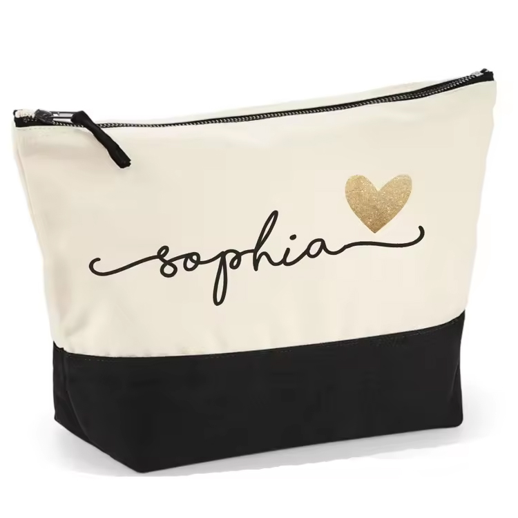 Hot Sale Durable Large Fashion Custom Funny Makeup Cosmetic Bag Portable For Pouch Girls Zipper Soft Canvas
