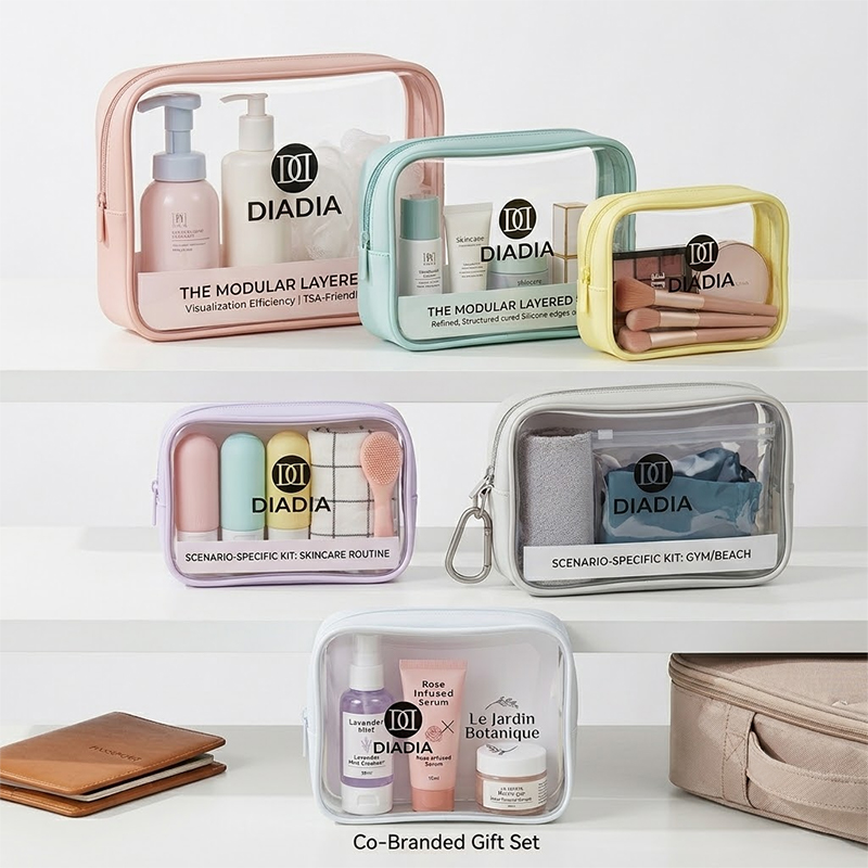 Custom Logo New Fashion Large Waterproof PVC Clear Transparent Cosmetic Makeup Bag Eco-Friendly Portable Zipper Large Capacity