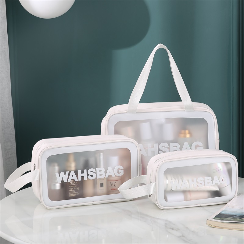 Custom PU Clear Large Biodegradable Ziplock Pouch Fashion Style Logo Printing PVC Cosmetic Makeup Bags With Hanging Feature