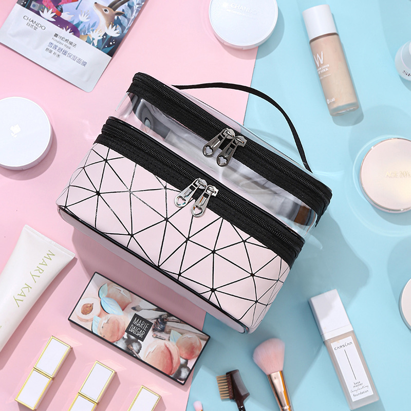 Large Capacity Double-Layer Trendy Eco-Friendly Durable PVC Makeup Bag with Custom Logo Transparent Waterproof for Case