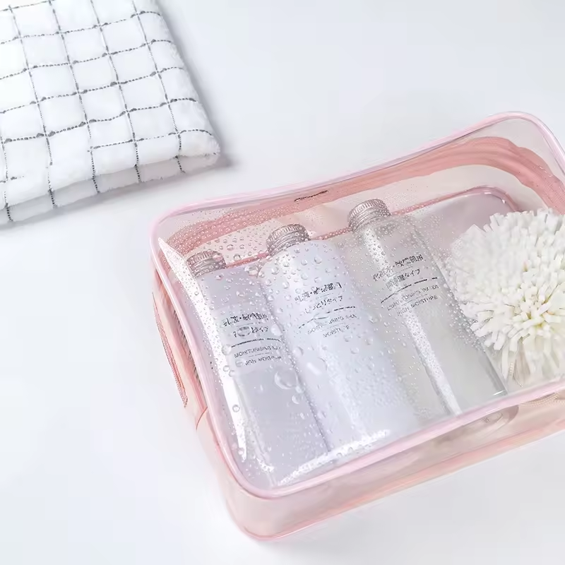 Waterproof Private Label Beauty Makeup Bag Professional Zipper Toiletry Bag Clear Pink Cosmetic Travel Bag Custom Logo