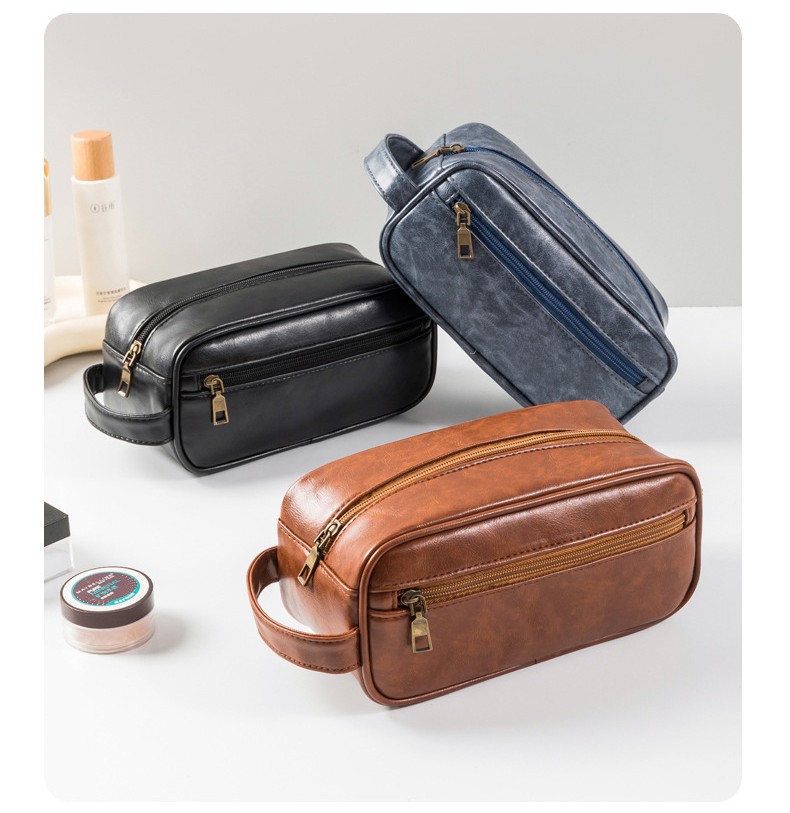 Wholesale Waterproof Makeup Pouch Bag Make up Case Business Travel Pu Leather Wash Bag Toiletry Cosmetic Bag for Men Women