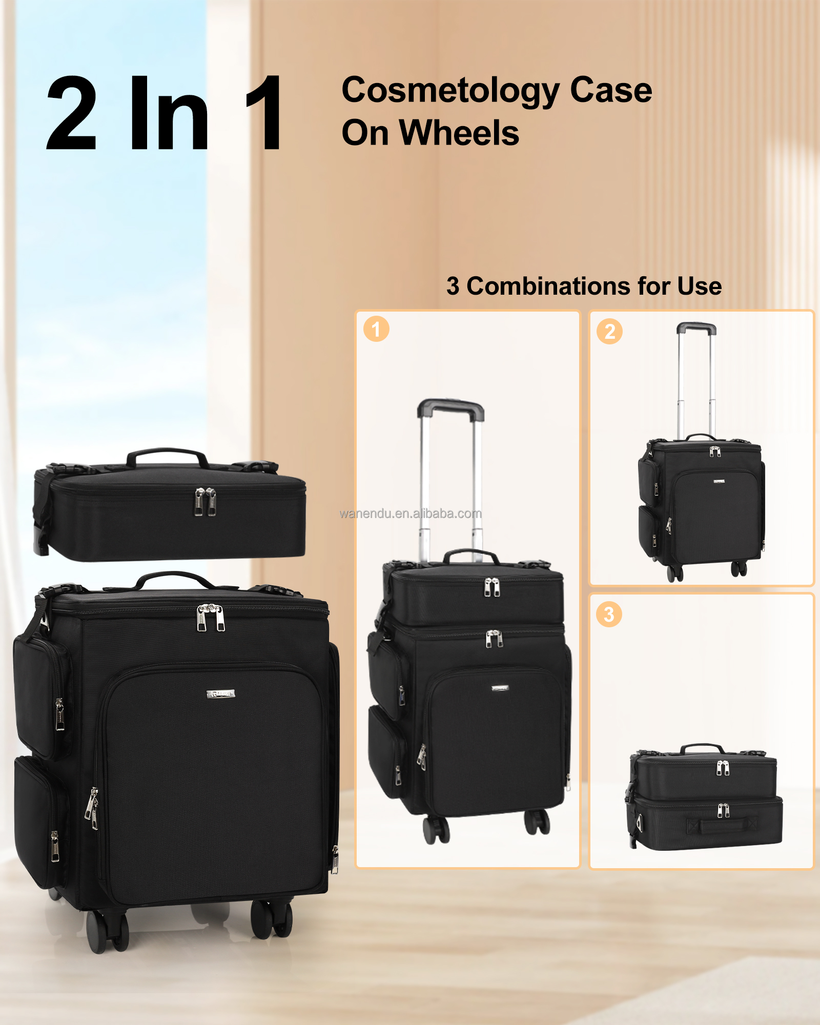 Relavel 2 in 1 Rolling Makeup Case Hairstylist Bag Makeup Artist Storage Organizer Trolley Suitcase with 360° Swivel Wheels