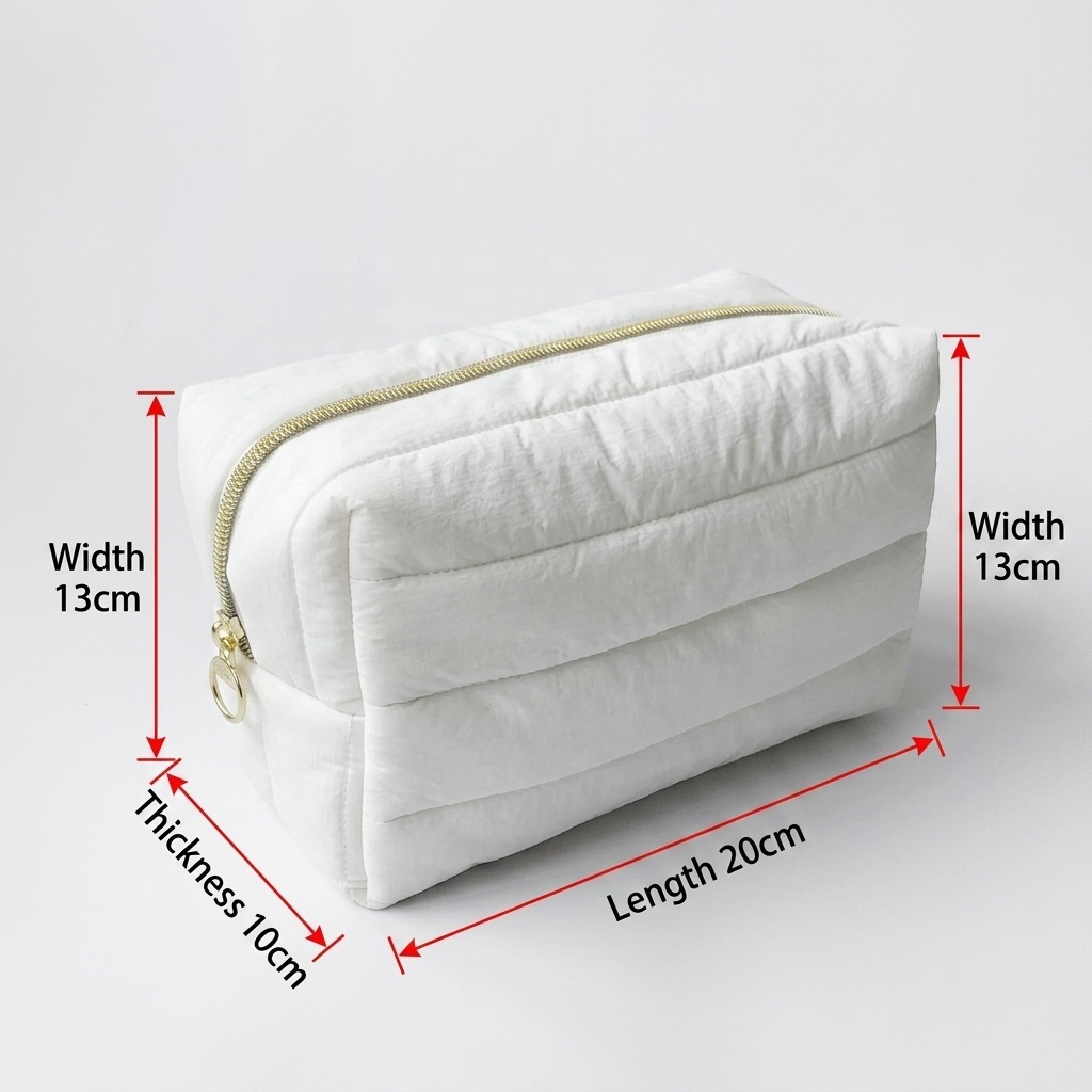Custom Logo Durable Puffy Water Resistant Zipper Nylon Cosmetic Bag Large Capacity Soft Padded Lightweight Eco-Friendly OEM ODM