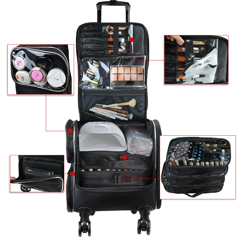 Wholesale 20 Inch Professional Fashion Plastic Dot Pattern Open Closure Makeup Artist Trolley Case Bag