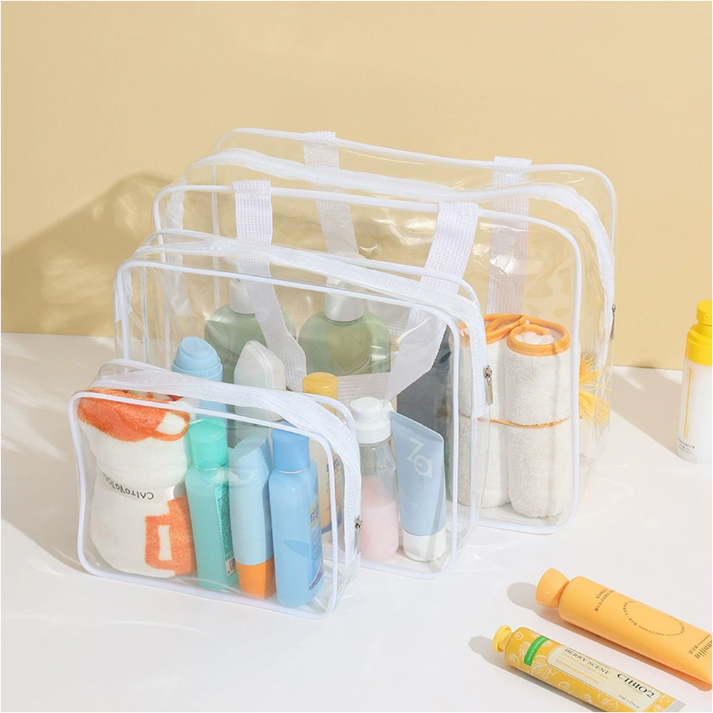 Custom Logo Vinyl Pvc Transparent Makeup Bag Travel Clear Waterproof Portable Organizer Toiletry Bag