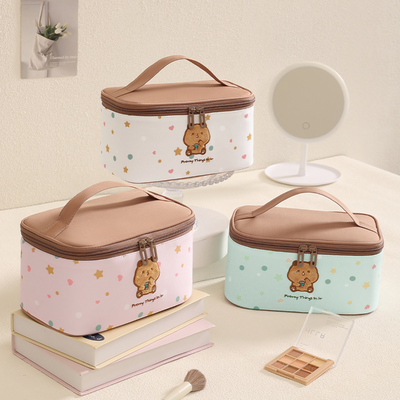 Double Zip Durable Fashion Polyester Travel Cosmetic Bags For Ladies Portable Beauty Vanity Case