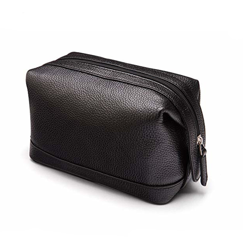 Male Custom Logo Black Fashion Large Zipper Thread Pattern Soft Handle Travel Makeup Bag Cosmetic PU Wash Bag