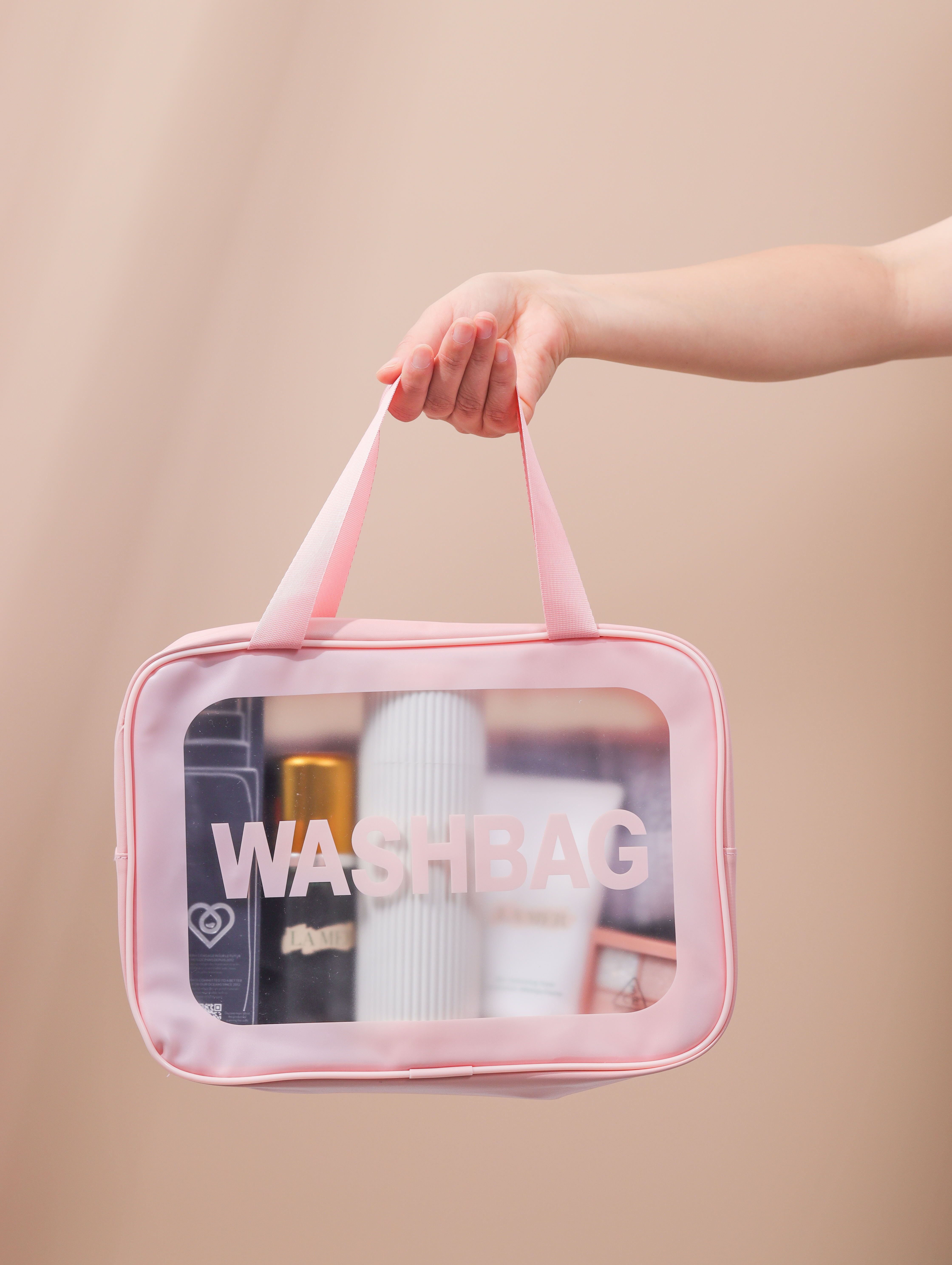 Simple Lovely pink Custom logo Makeup Bag Cosmetic &amp; Toiletry Bags Cosmetic Bag with Zipper for Girls Women for Travel Swimming